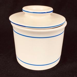 NorPro French Butter Keeper Bell White and Blue Stoneware Excellent Condition